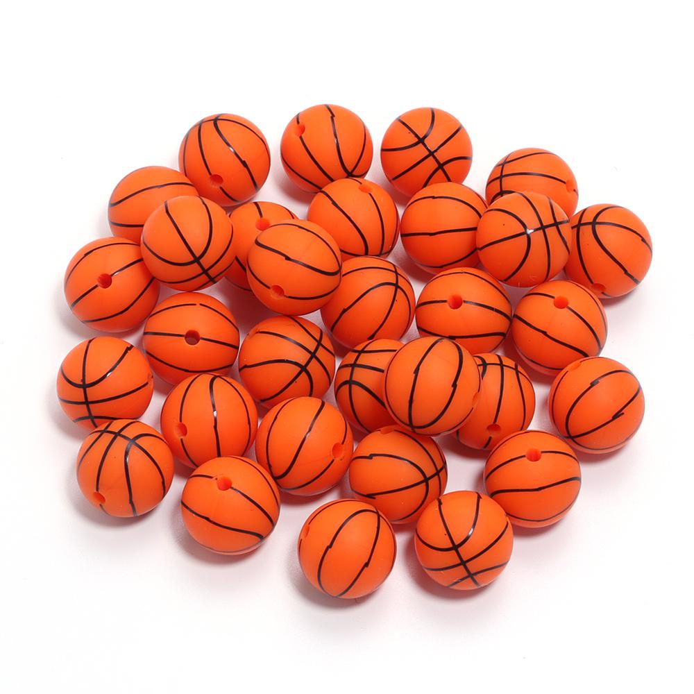 5Pcs 15mm Printed Silicone Beads Colorful Soccer Baseball Basketball Sport Silicone Round Beads DIY Keychain Jewelry Accessories