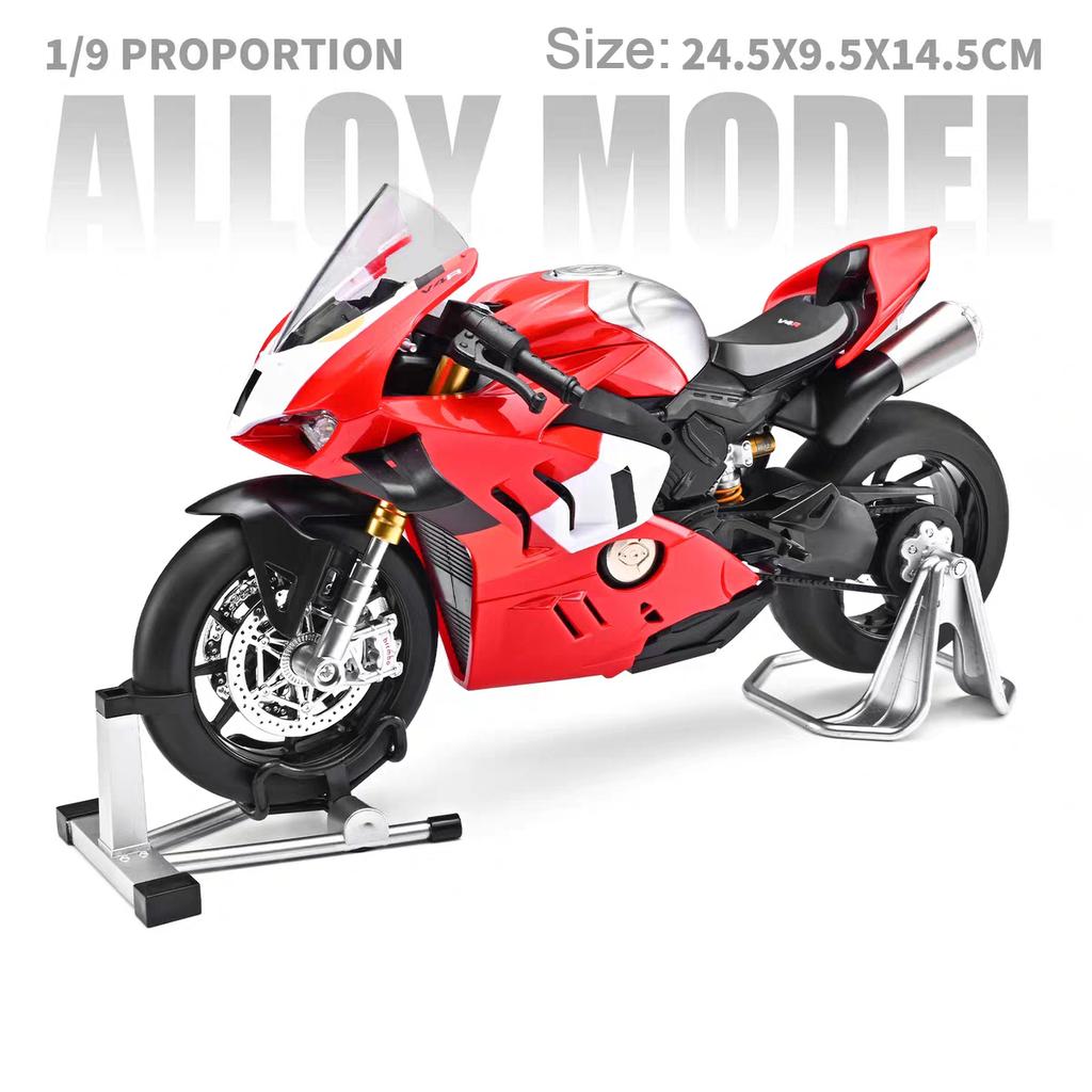 Scale 1:9 V4R 1299 Motorcycle Model Toy Car Alloy Body Rubber Tires Shock Absorption Spray Motor Models Office Table Ornament