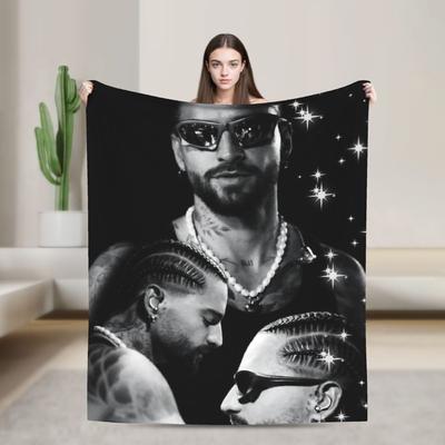 Maluma Rapper Blanket Soft Warm Print Plush Throw Blanket For Kids Adult Couch Chair Sofa Bed Flannel Bedspread Bed Cover