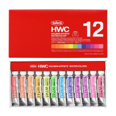 Holbein Transparent Watercolor Paints, Size 2 (5ml), Luminous Color W794, 12-Color Set (12794)