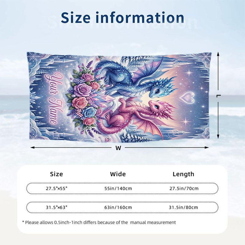 Dragon Phoenix Theme Beach Towel Personalized Custom Name & Text Soft Quick Dry Beach Towel for Swimming Travel