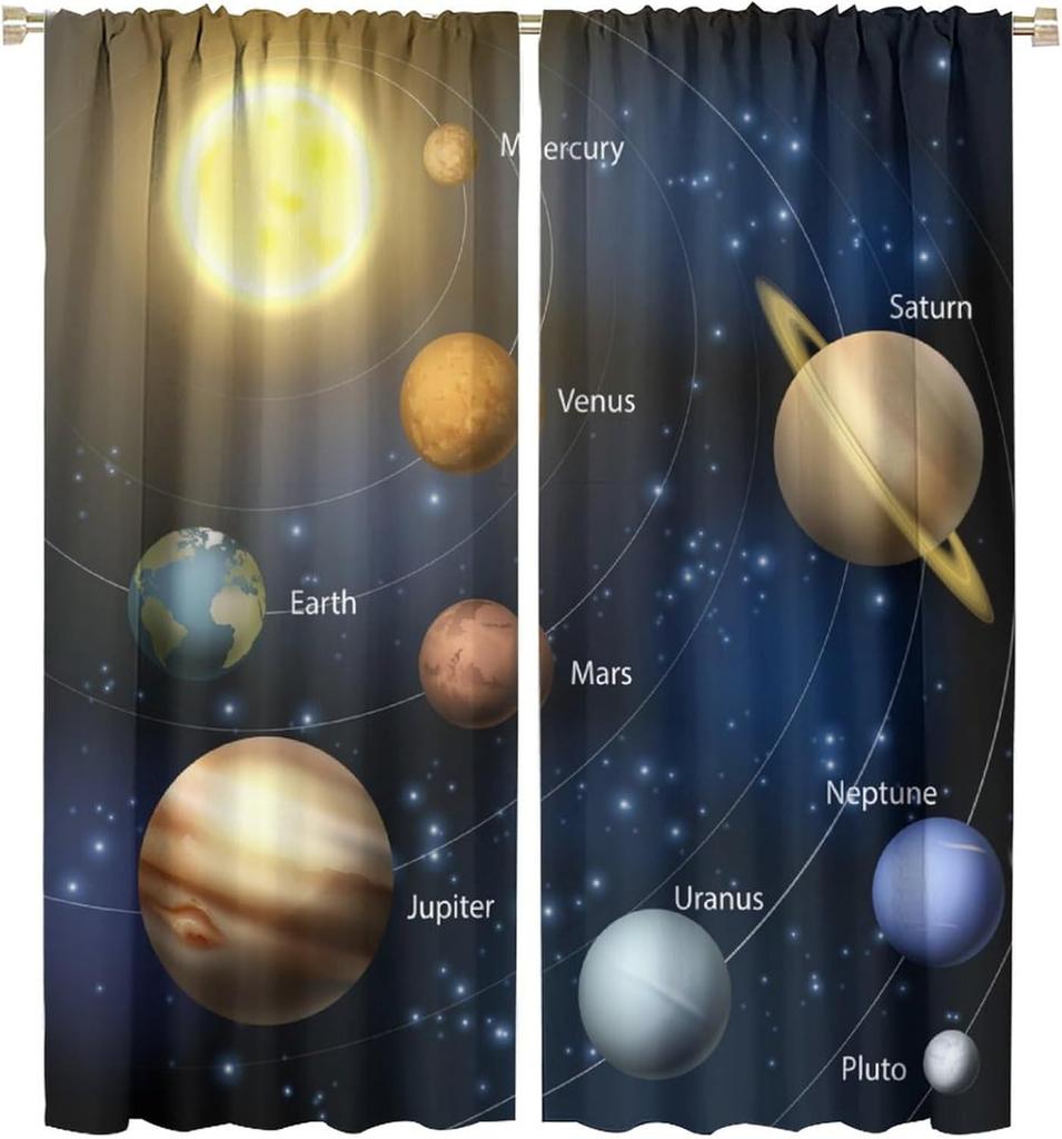 Solar System Window Curtains Kids Outer Space Treatments Bedroom Universe Planets Galaxy Astronomy Drapes Curtain For Made Of Polyester