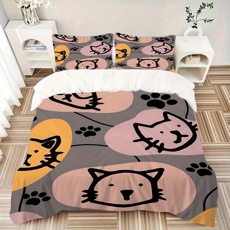 3pcs Cat Faces Bedding Set, Breathable and Soft, Suitable for All Seasons, Ideal for Home Use, Suitable for Bedroom Decor 21159