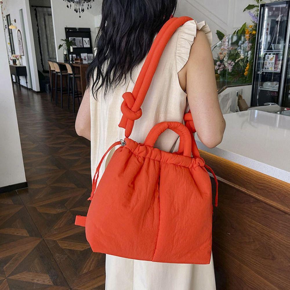 Dual-purpose Nylon Padded Tote Bag Solid Color Drawstring Backpack Casual Drawstring Tote Bag Work