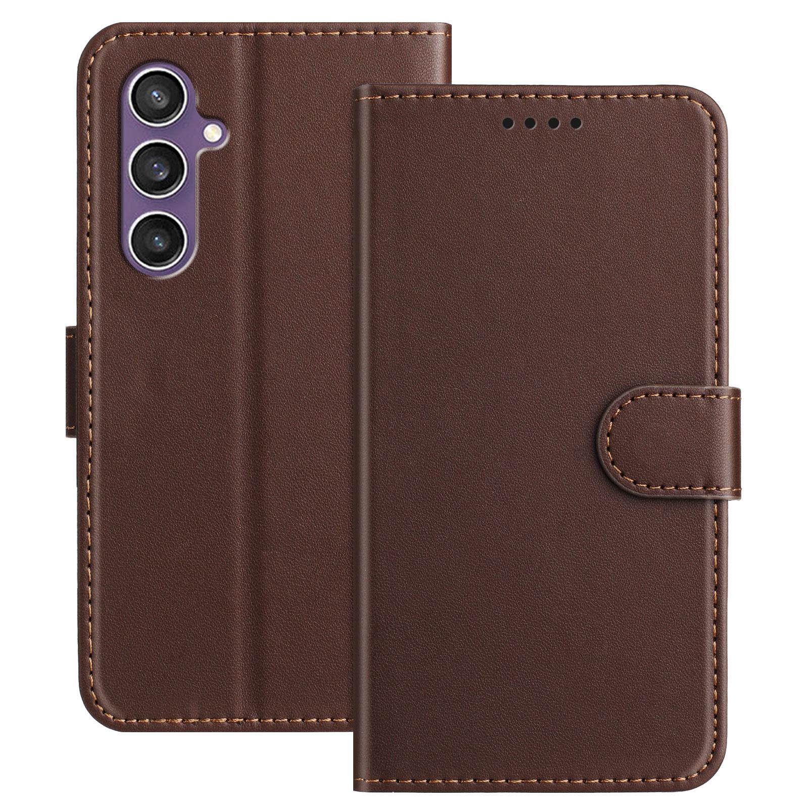 

For Samsung Galaxy S23 FE Leather Case Wallet Stand Solid Color Anti Drop Phone Cover Brown