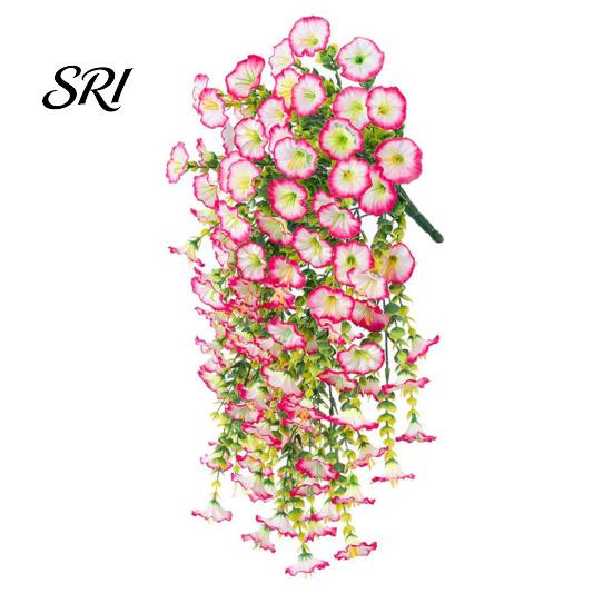 Water-free Flower Decor Artificial Flowers for Outdoor, Fake Hanging Morning Glory with Eucalyptus Leaves, UV No Maintenance Resistant Faux