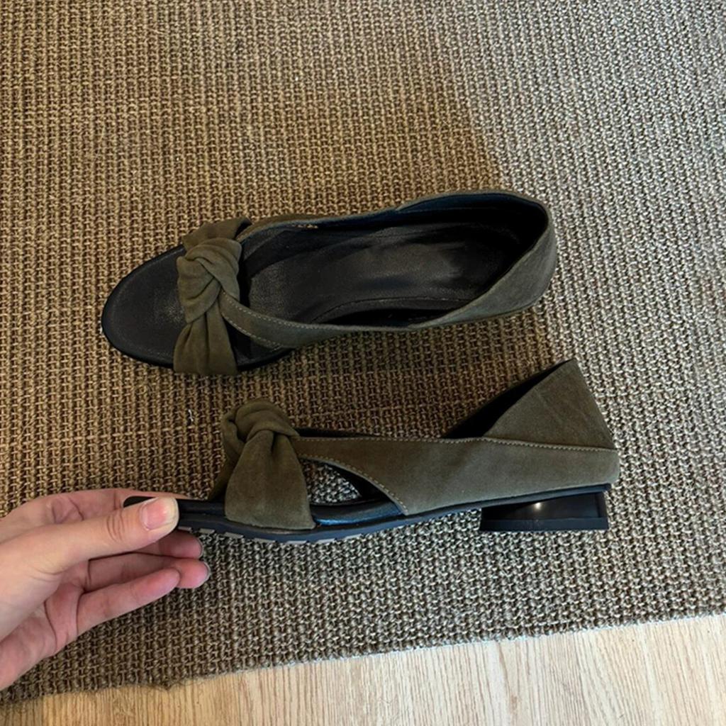 Sheepskin version~ Vintage niche suede kinked cross with open-toe bag heel sandals women's summer thick heel round head cool slippers