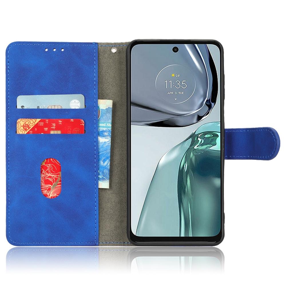 

For Motorola Moto G62 5G Skin-touch Feeling PU Leather Wallet Flip Cover Stand Magnetic Closure Protective Folio Case Blue
