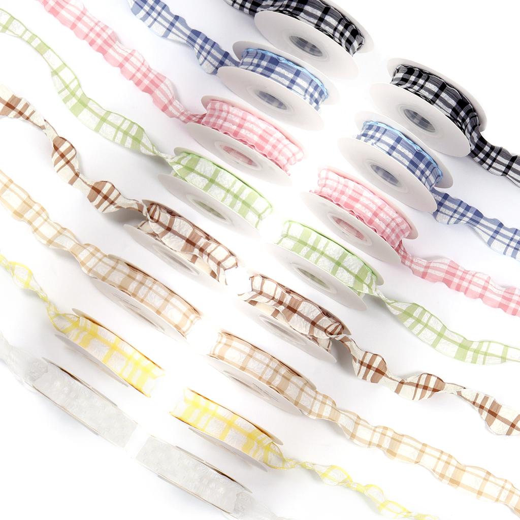 10Yards Polyester Wired Edge Ribbons Bubble Grid Crinkle Ribbon for Crafts Supplies DIY Gift Packaging Clothing Bouquet Decorate