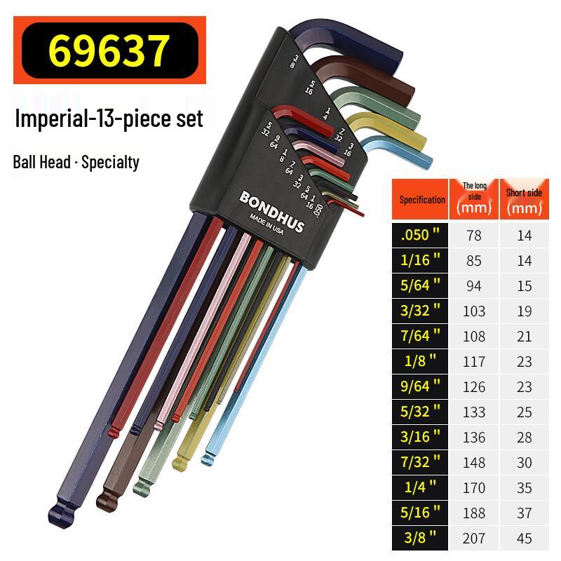 BONDHUS 13-Piece Extra Long Ball End Imperial Hex Key Set 13-Piece Imperial Set
