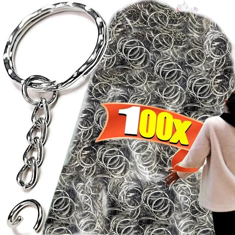 50/500pcs Silver Plated Metal Blank Keyring Keychain Split Key Rings with Chain Climbing Buckles Carabiner Keychain Accessories