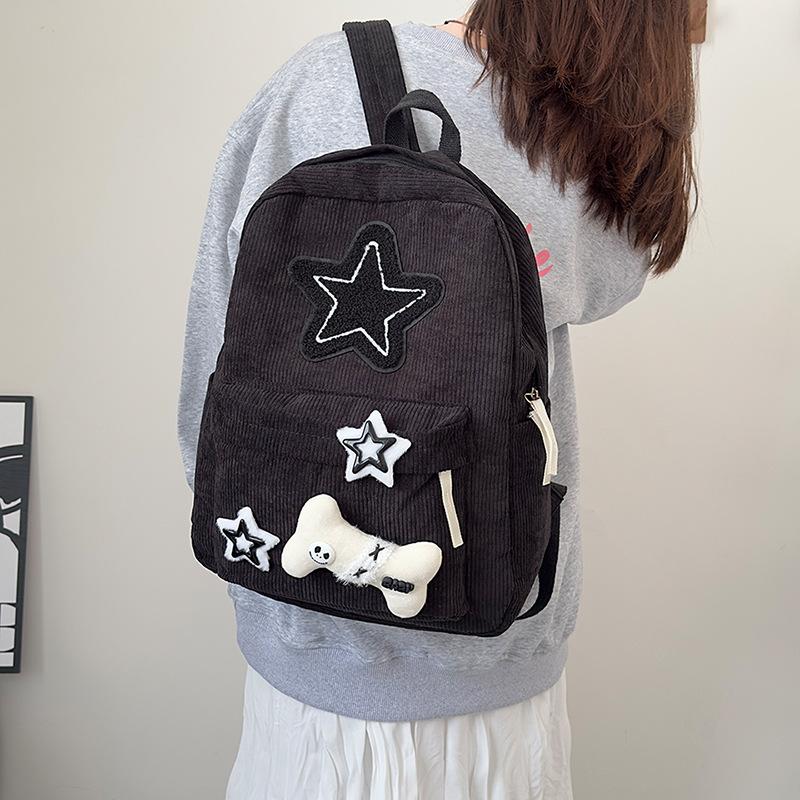 Schoolbag star schoolbag female Japanese ins corduroy large capacity college style backpack junior high school student backpack new