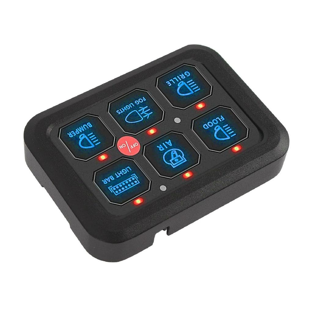 12V 6-Gang Switch Panel with Dimmable LED Light Control, Aluminum, 720W 60A, for Car, Truck, Boat, UTV, and ATV Circuit Systems (Blue Light)