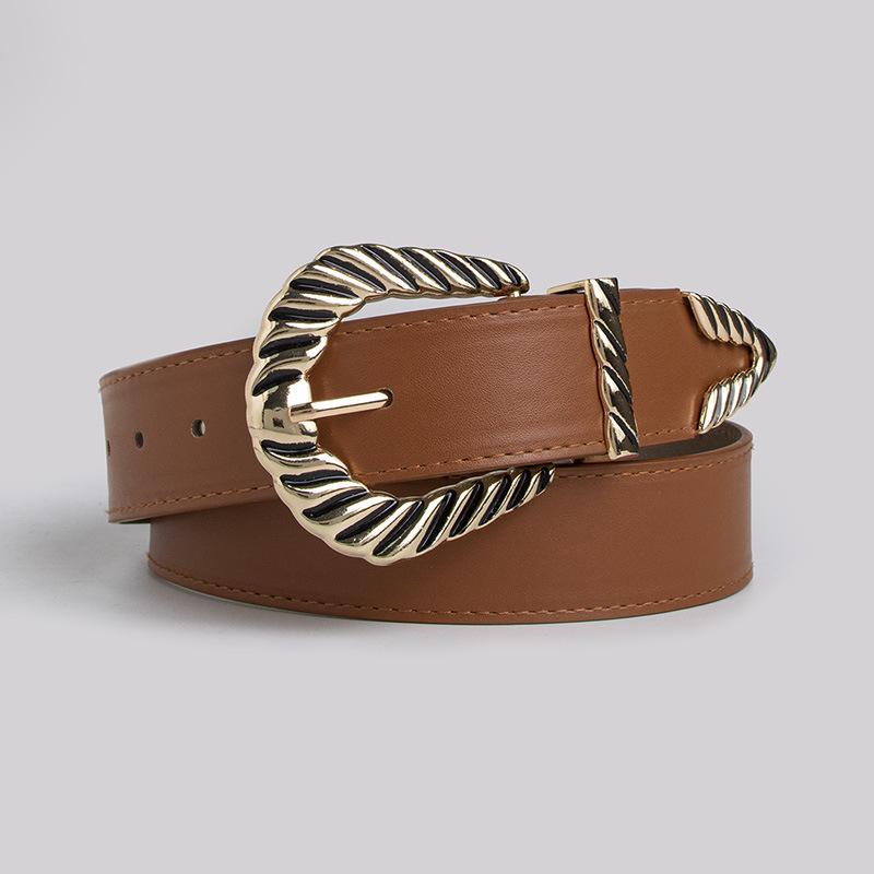 New Women's Fashionable Big Buckle Atmospheric and Exquisite PU Sideline Coat Belt Personality Stacked Style Belt