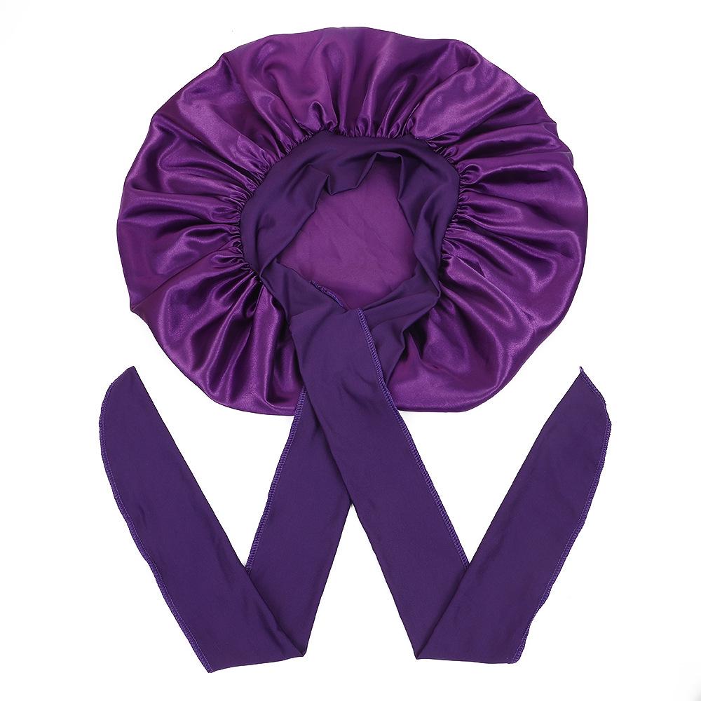 Women's Satin Sleep Cap with Elastic Ribbon - Large Hair Protection Cap for Home Use