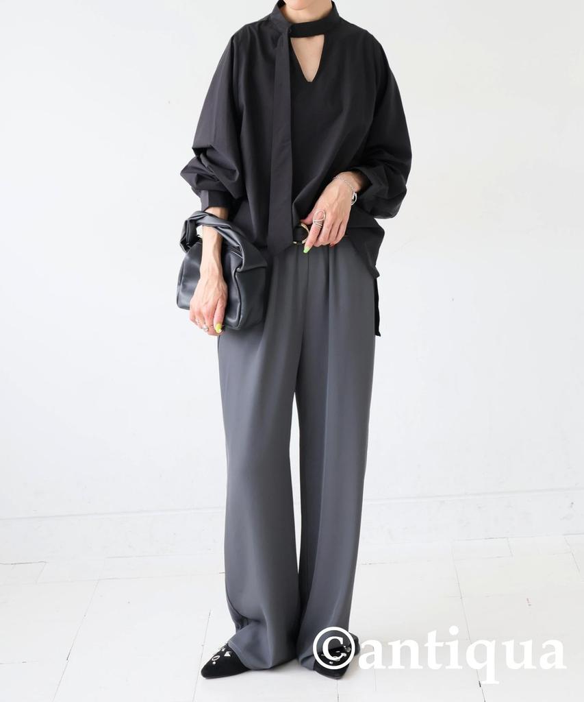 antiqua Tie Layered Shirt One Size Black Women's Blouse, PK-01317, 05,