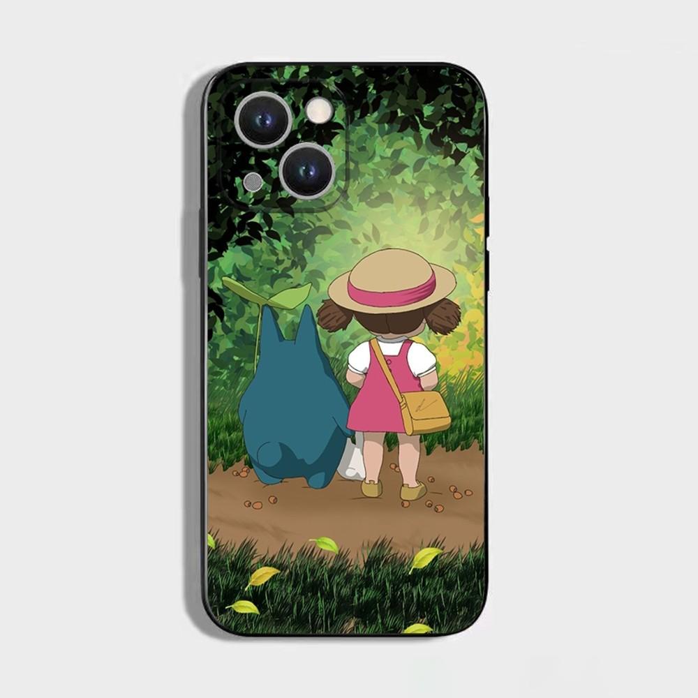 Anime T-Totoro-ES Cute Phone Case For iPhone 16,15,14,13,12,11 Plus,Pro Max,XS,X,XR,SE,Mini,8,7,Soft Silicone Black Cover