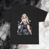 Blonde Biker Girl Motorcycle T Shirt Anime Pinup Ride Chopper Chick Vintage Washed Casual Top For Everyday Wear Soft Unisex
