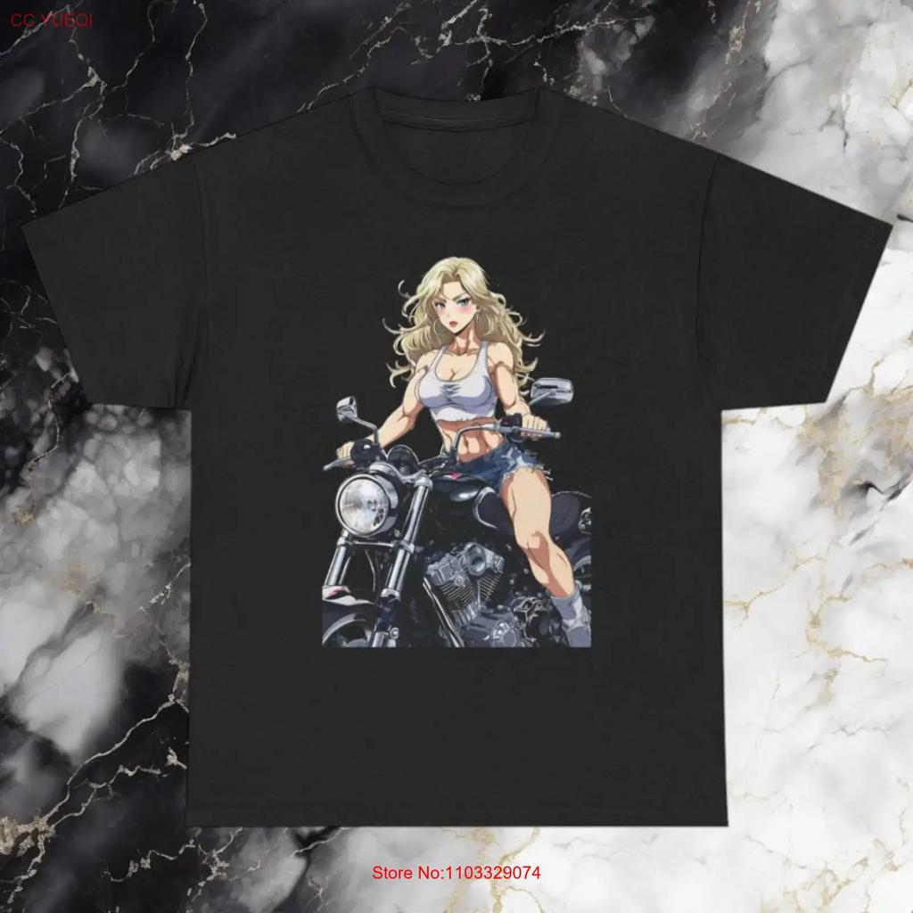 Blonde Biker Girl Motorcycle T Shirt Anime Pinup Ride Chopper Chick Vintage Washed Casual Top For Everyday Wear Soft Unisex