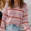 Women's Casual Color Striped Pullover Long Sleeve Loose Sweater