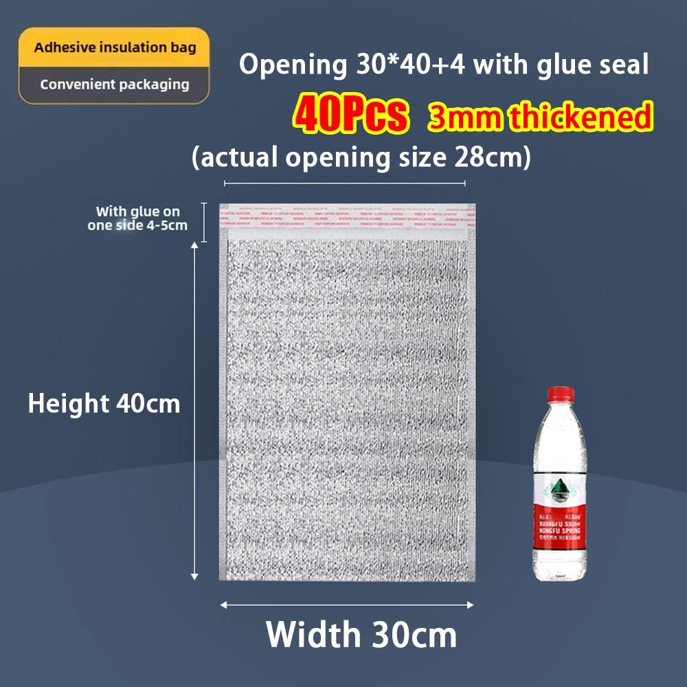 40Pcs/Pack 3mm Thickened Aluminum Foil Bag Food Thermal with Closure Insulation Bag Ice Cold Warm Cooler Bag Delivery Carrier