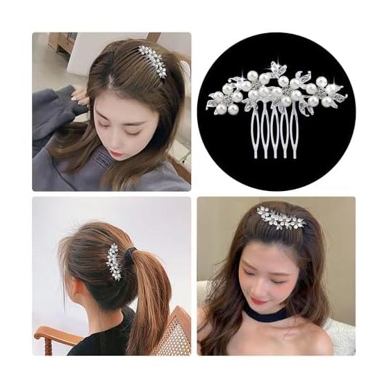 Pearl Hair Comb - Elegant Bridal Hair Accessory for Weddings, Parties, and Special Occasions - Silver Alloy, Lightweight, Comfortable, Handmade with