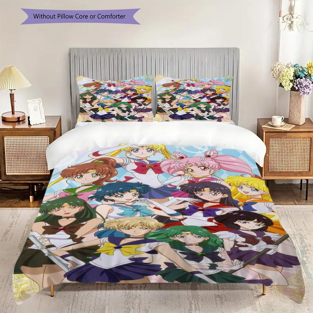 Cute cartoon theme Sailor Moon Tsukino Usagi cartoon comfortable home duvet cover and pillowcase (1 * duvet cover+2 * pillowcase, without core)A7