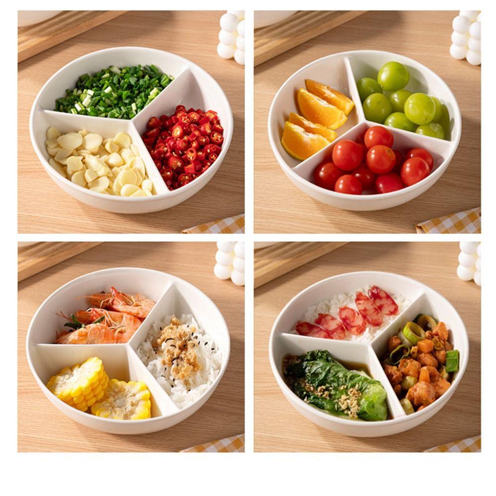 3 Compartments Grid-shaped Dinner Plate White Snack Serving Platter Rice Cooker