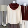 Simple contrasting colors hooded drawstring women's knitted sweater outer wear autumn and winter new long-sleeved pullover sweater women's top