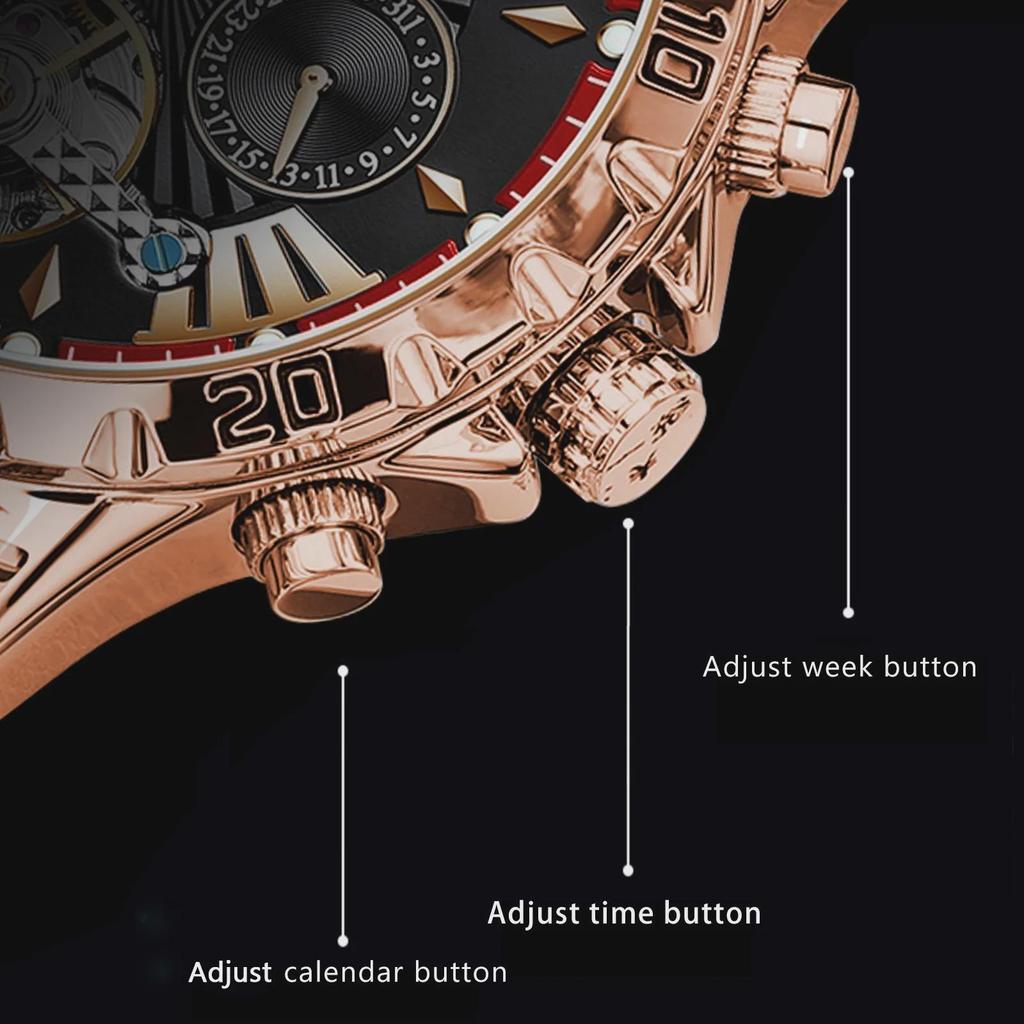 POEDAGAR Tourbillon Automatic Mechanical Wristwatch Waterproof Luminous Date Week Leather Men Watch