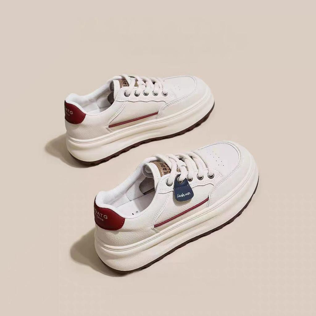 Leather little white shoes women's shoes spring and summer 2025 new thick-soled heightening board shoes popular versatile sports and leisure shoes