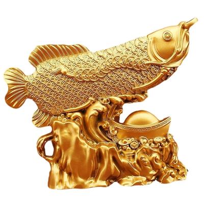 Elegancka rzeźba ryby Arowana ze stopu metali z symboliką Feng Shui, ozdoba do biura i salonu