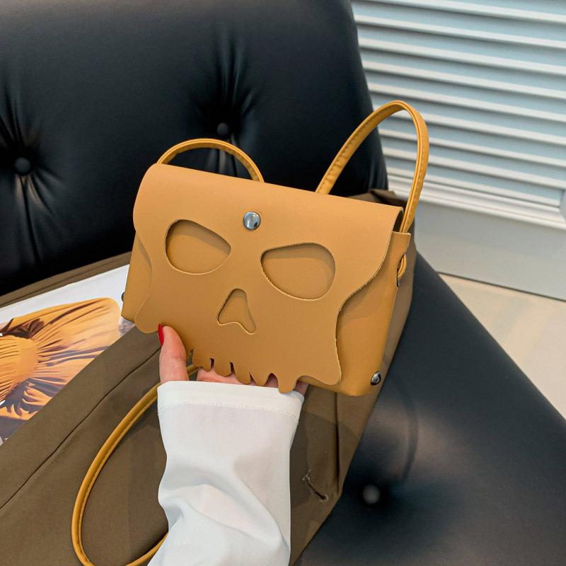 Halloween bag, niche, feminine diagonal cross small square bag, fashionable personality, skull mask, perforated shoulder bag