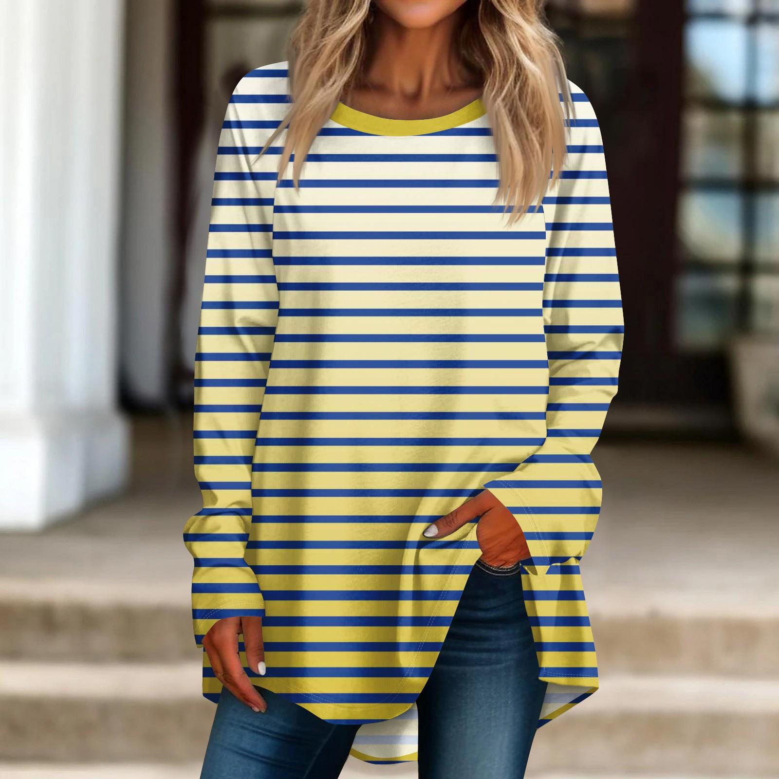 

Женская повседневная футболка больших размеров с длинными рукавами и круглым принтом, верхний пуловер XL жёлтый