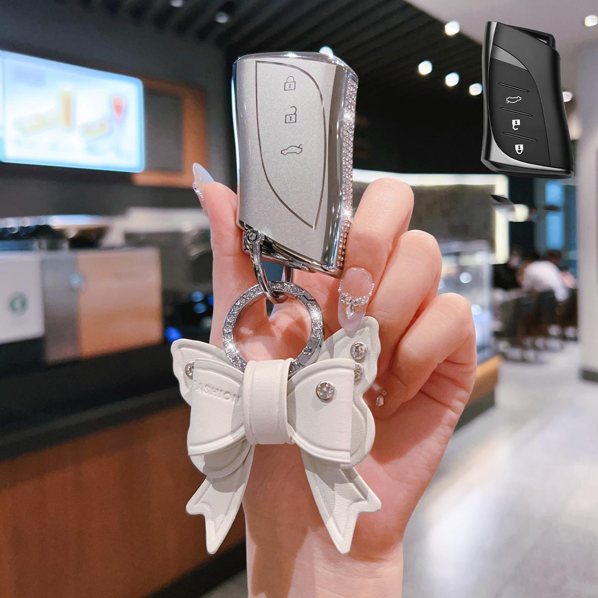 

TPU Car Key Case Remote Cover Shell Holder Chain Protector Fob For Lexus ES200 ES300h LS500h NX260 NX350h RX350h RX500h LC500h Style A White set-1