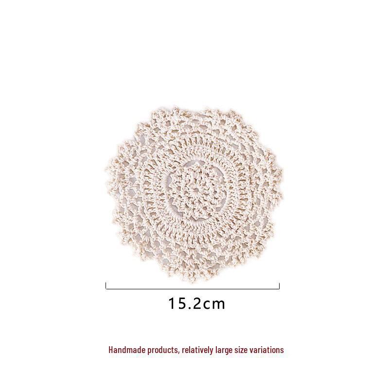 Beige Hand-Crocheted Cotton Fabric Insulation Coaster & Placemat with Large Hollow Lace Design