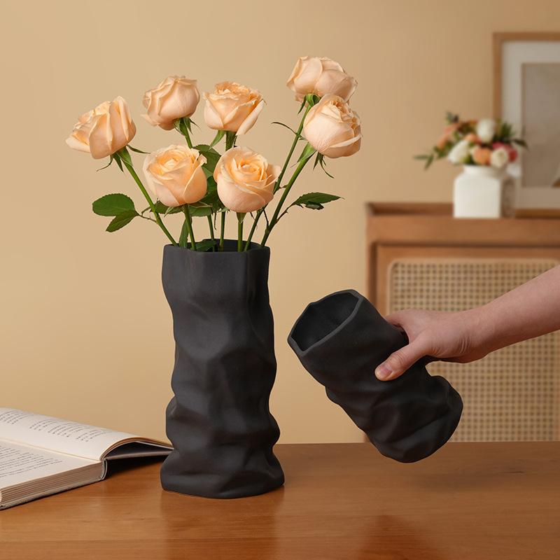Wrinkled Vase Ceramics Simple Flower Arrangement Advanced Feeling Black White Home Living Room Desktop Decoration Gift
