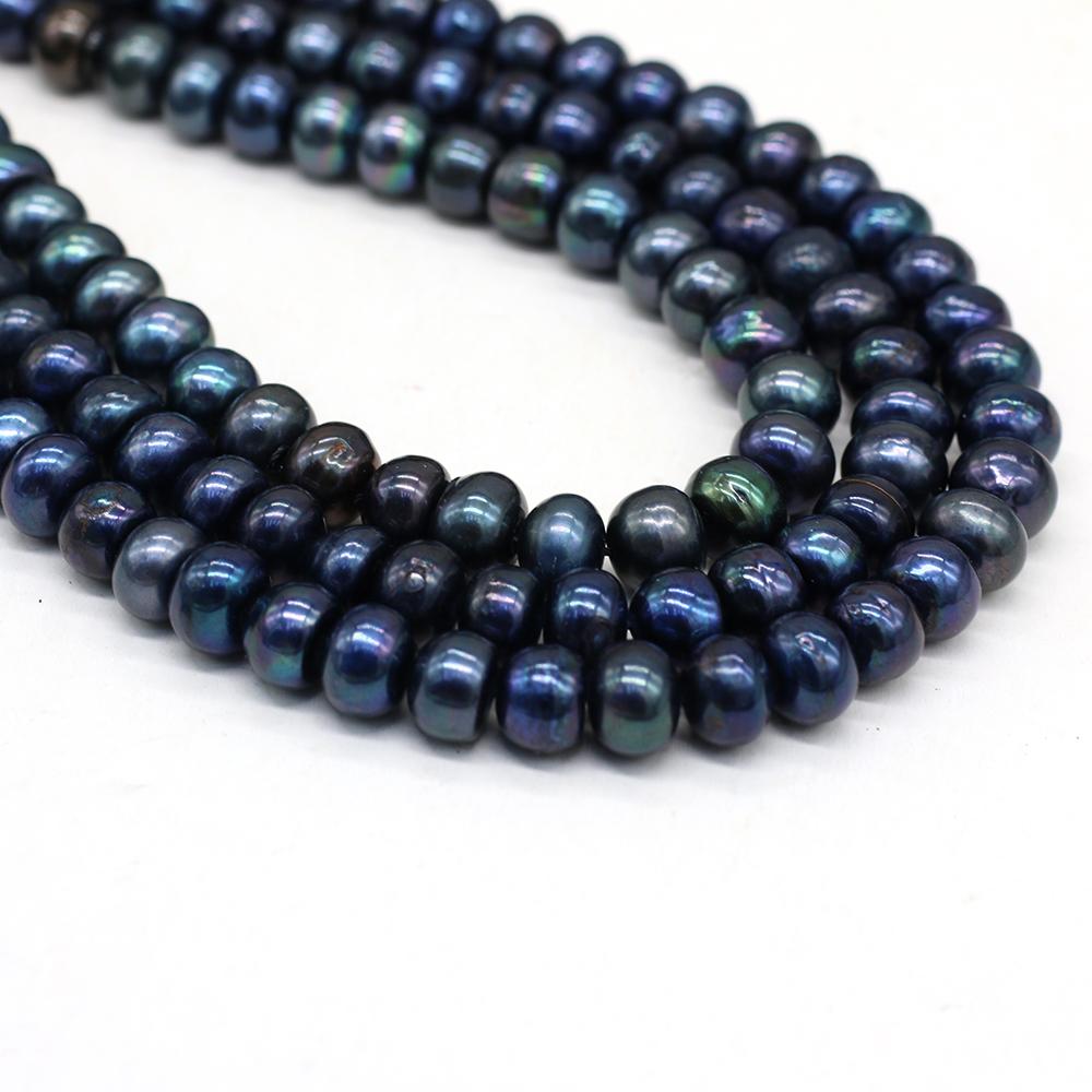 1String, Black Coin Pearl 8-9mm, Fashion Women Natural Freshwater Pearl Beads for Jewelry Making DIY Crafts, Luxury Bulk Gifts 36cm