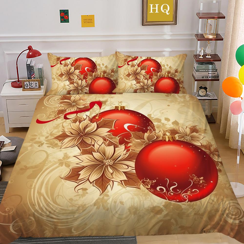 

Christmas Printing 3D Printing Polyester Pillowcase Quilt Cover Two Or Three-Piece Set EU Single 135*200