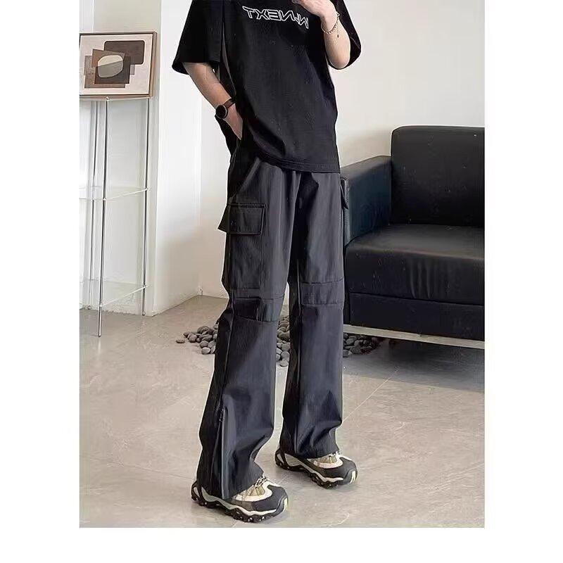 Overalls Men's Summer New High Street Ins Tide Brand Loose Straight Pants Fashion Zipper Design Casual Pants