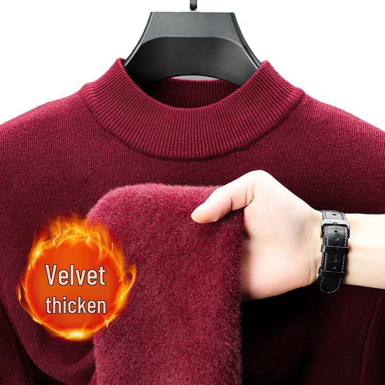 Men's Winter Velvet Pullover Sweater - Anti-Cold, Thick, Half-High Collar, Luxurious, Warm to -15°C