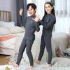 Children's Brushed Collar Underwear Set - Boys and Girls Warm Solid Color Autumn/Winter Pajamas