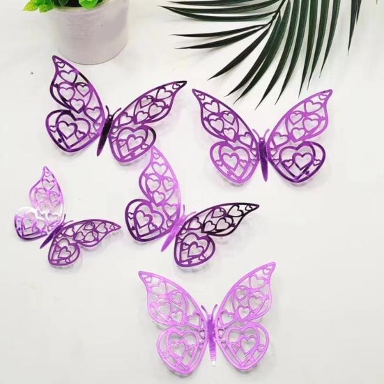 12 Stück 3D-Schmetterlings-Wandaufkleber 3 Größen Schmetterlinge Wandsticker Abnehmbar DIY Hohl Metallisch Schmetterlings-Aufkleber für Kinderzimmer Kinderzimmer Geburtstag