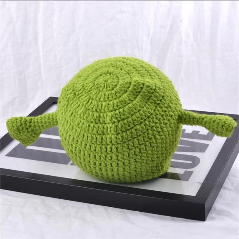 Unisex Balaclava Monster Shrek Hat Wool Winter Warm Knitted Hats Green Funny Beanie Skullies Cap for Women Men Pure Handmade