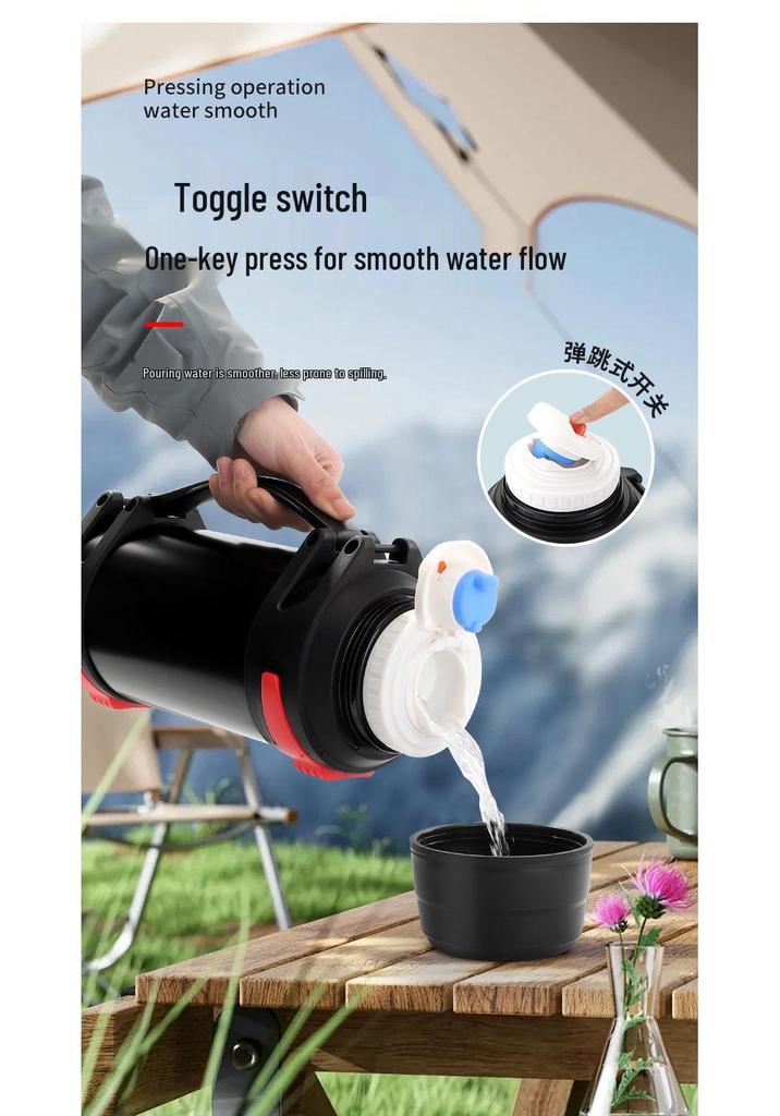 304 Stainless Steel Thermos Flask with Retractable Handle and Bowl - Large Capacity Travel Kettle for Camping