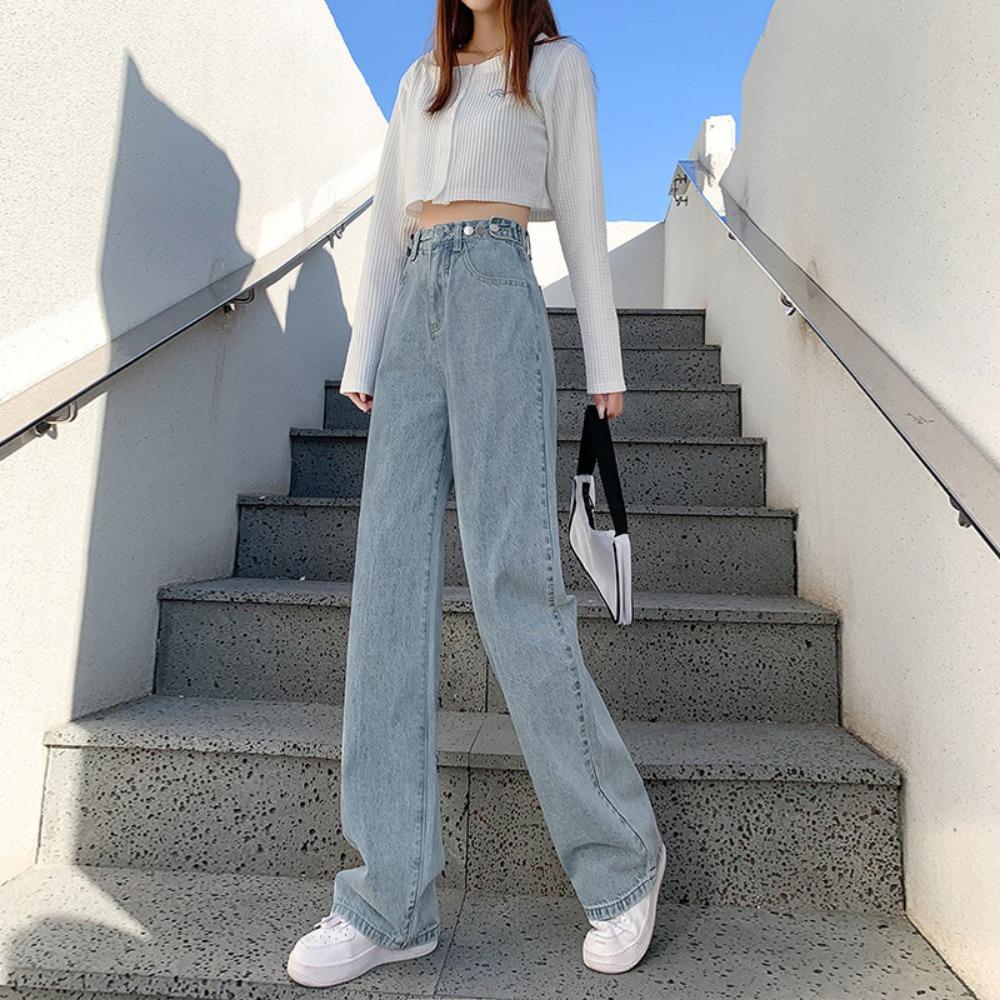 Commuter high waist wide leg jeans women's autumn and winter new small thin loose straight mopping jeans