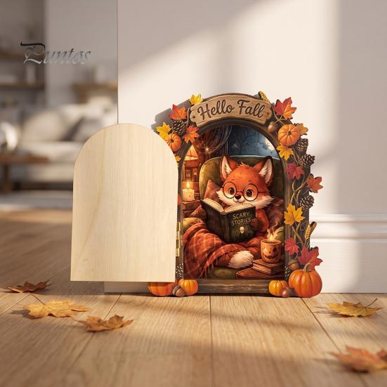 Decorative Baseboard Elf Door Wooden Halloween Decor, 2D Fairy Mouse Miniature Wall Autumn Theme Tale Ornaments Hanging, Rustic Shelf Ornament