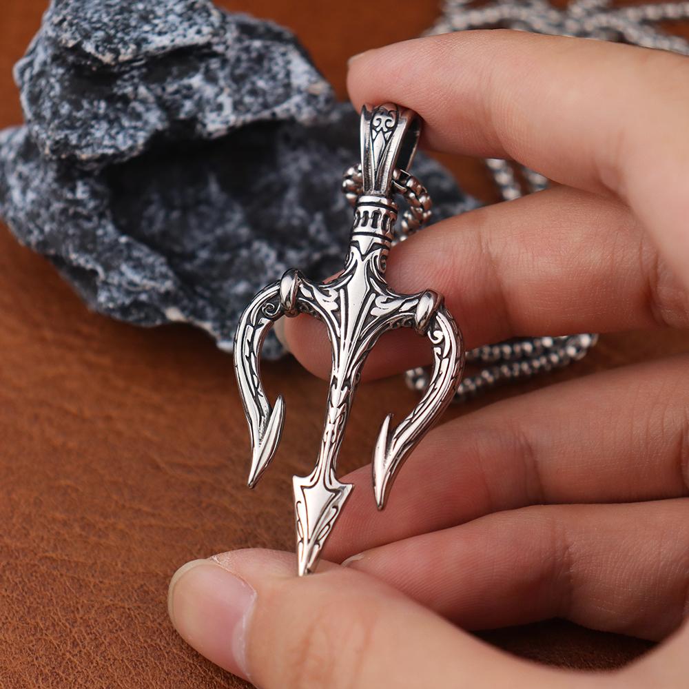 Vintage Poseidons Trident Pendant for Men Trident of Shiva Stainless Steel Warrior Spear Necklace Woman Jewelry Gifts