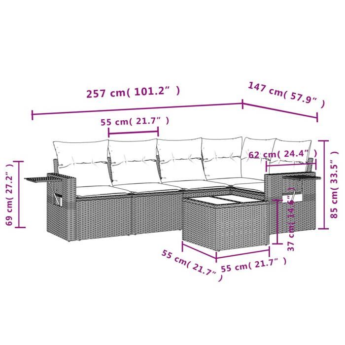 VidaXL Salon de Jardin avec Coussins 6 pcs, Canapés de Terrasse, Ensemble de Meubles de Patio, Mobilier d'Extérieur, Marron 3220142