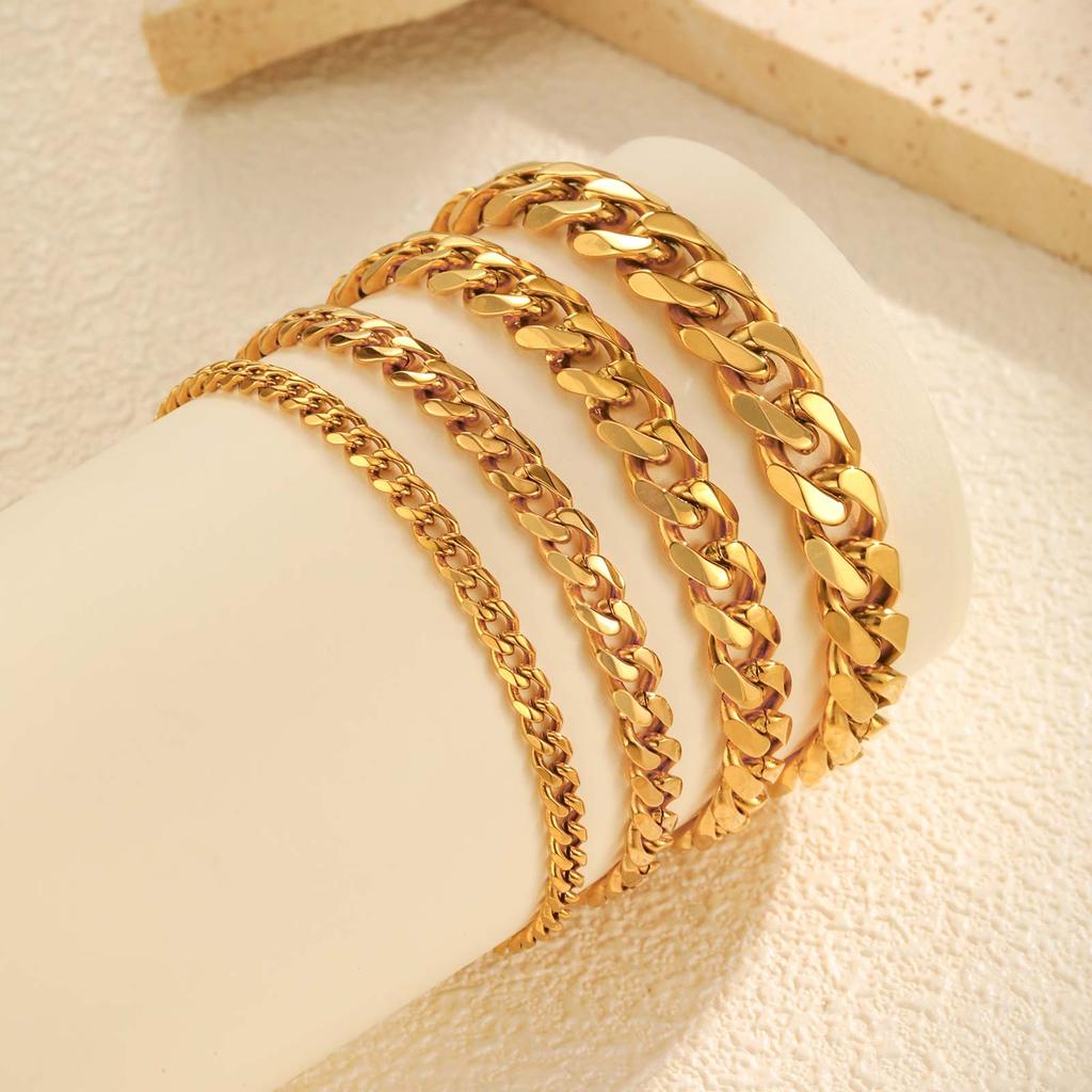 3/7/9MM Stainless Steel Chain Bracelet for Women,Gold Plated Four-sided Polishing Bracelets,Minimalist Jewelry Gifts
